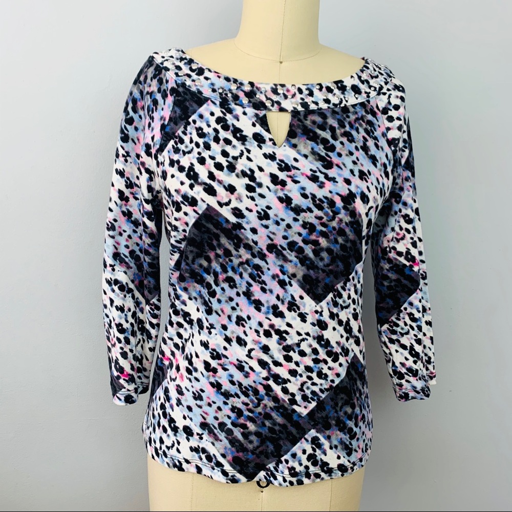 Rafaella Cheetah Print Keyhole Embellished Top